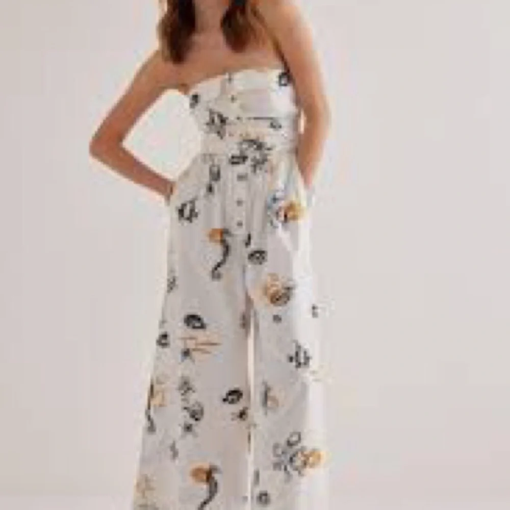 Anthropologie Maeve Strapless Buttondown Wide-Leg Jumpsuit Size 4 Sea Creatures - Picture 4 of 8